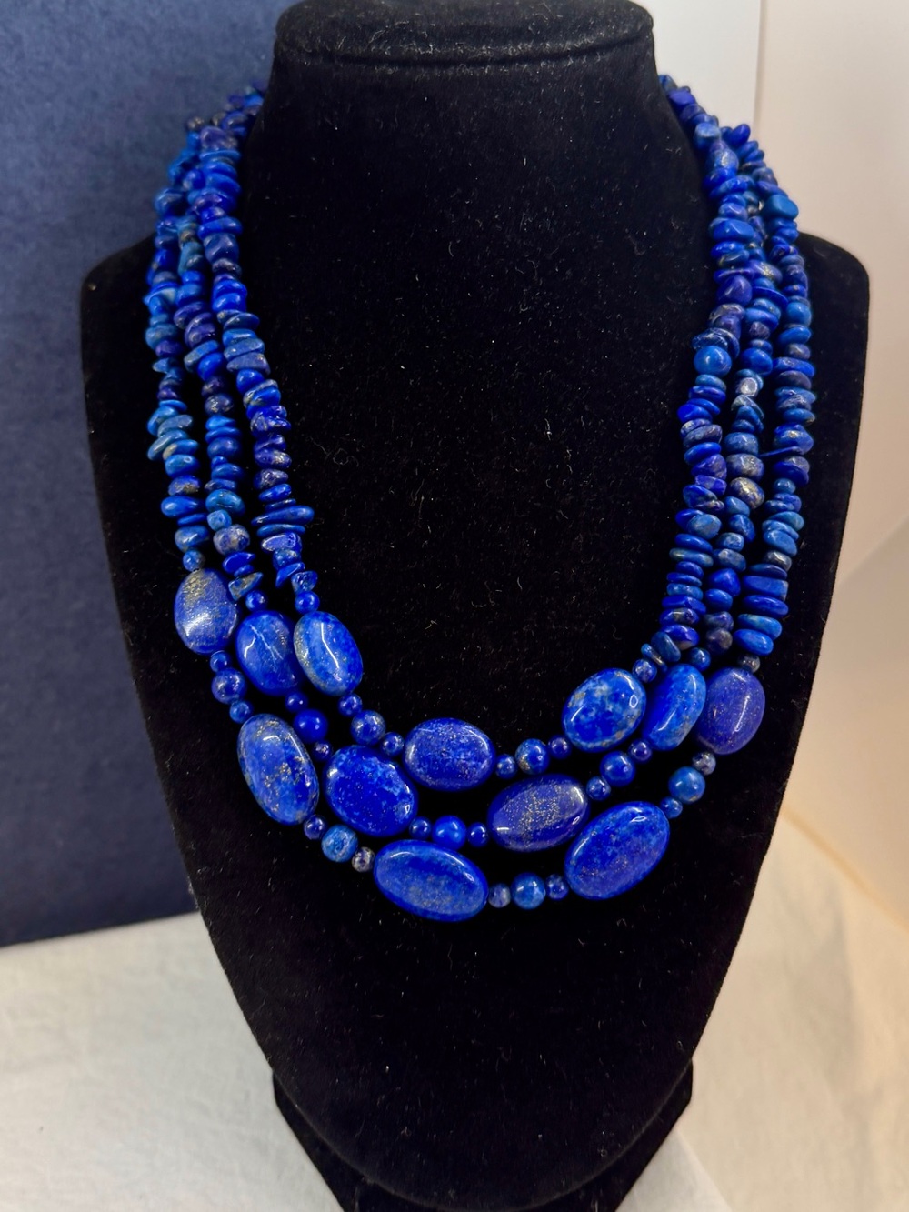 JAY KING DRT Desert Rose Trading Sterling Triple Strand Lapis Lazuli Necklace